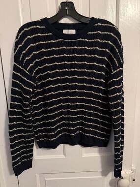 Stitches + Stripes Navy and White Striped Cable Knit Sweater Medium